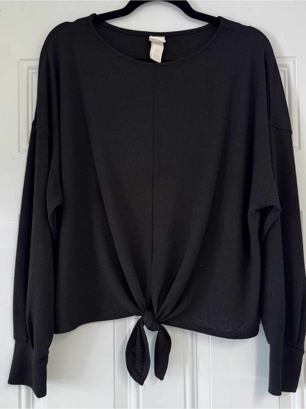 H&M Black Long Sleeve Tie-Front Top Size Medium